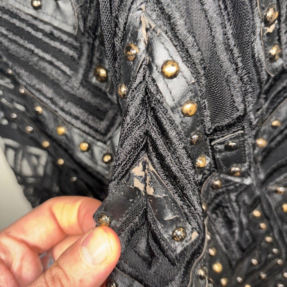 Parker Rodan Dress Sz L Black Studded Sleeveless Bodycon Mini Goth Clubwear - Picture 7 of 12